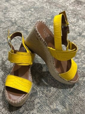 Franco Sarto Yellow Croc-Embossed Espadrille Wedge Sandals